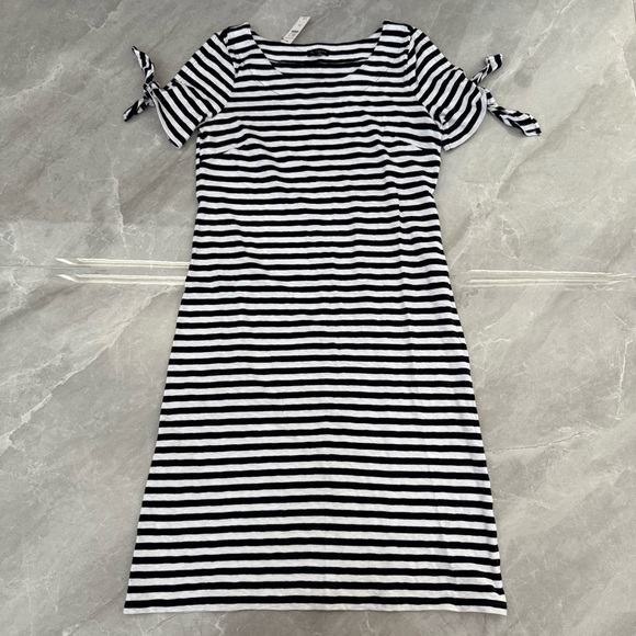 Women’s Talbots The Sleeve Knit Shift Striped Dress XS 100% Cotton Tie Sleeves - Picture 3 of 16